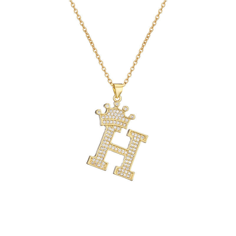 Wholesale Gold Plated Zirconia Letter Copper Necklace